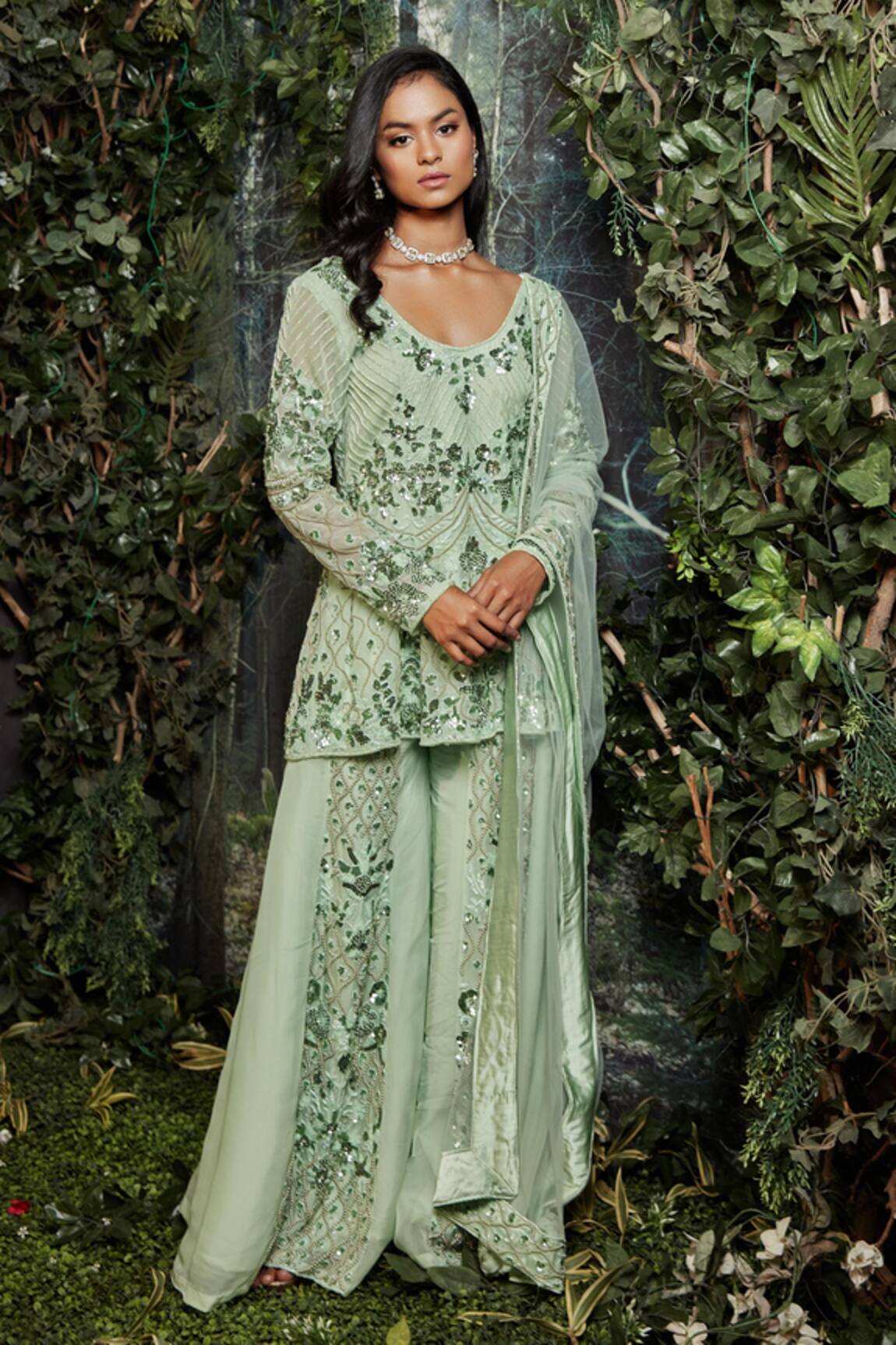 Kashmiraa Hand Embroidered Kurta Sharara Set