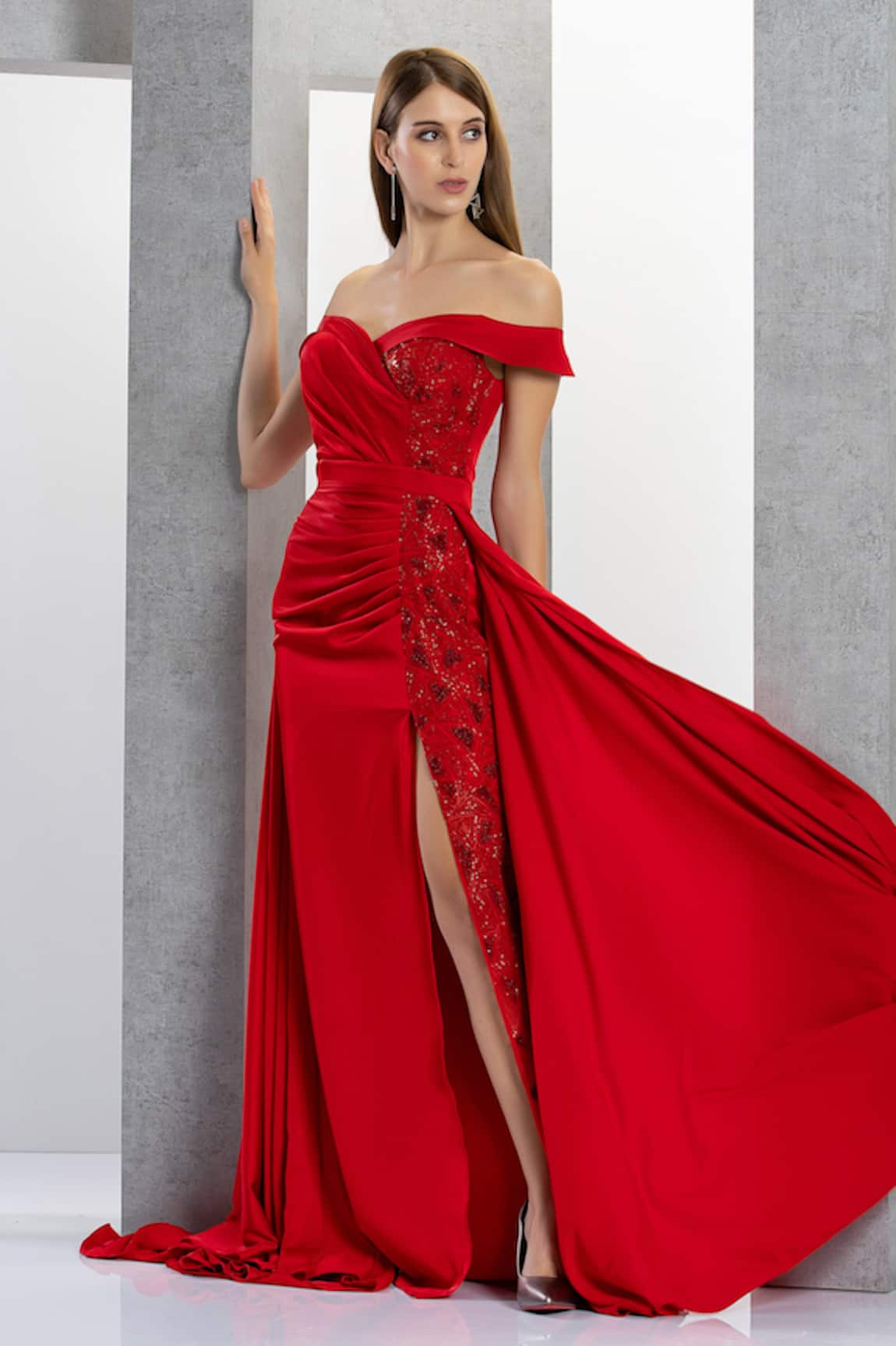 Eli Bitton Placement Geometric Embroidered Gown 