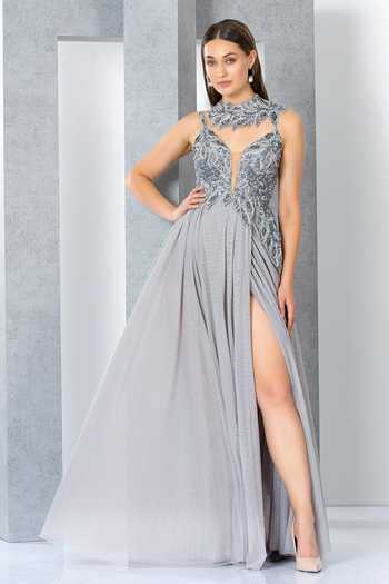 Eli Bitton Neckline Embroidered Net Gown 