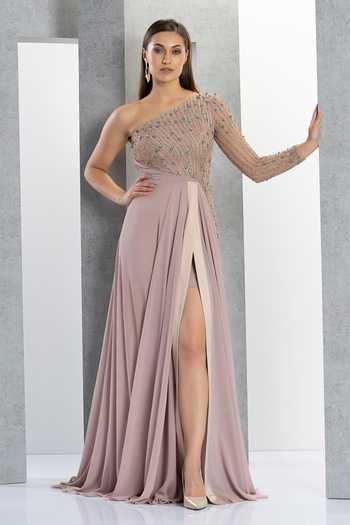 Eli Bitton One Shoulder Thread Embroidered Gown