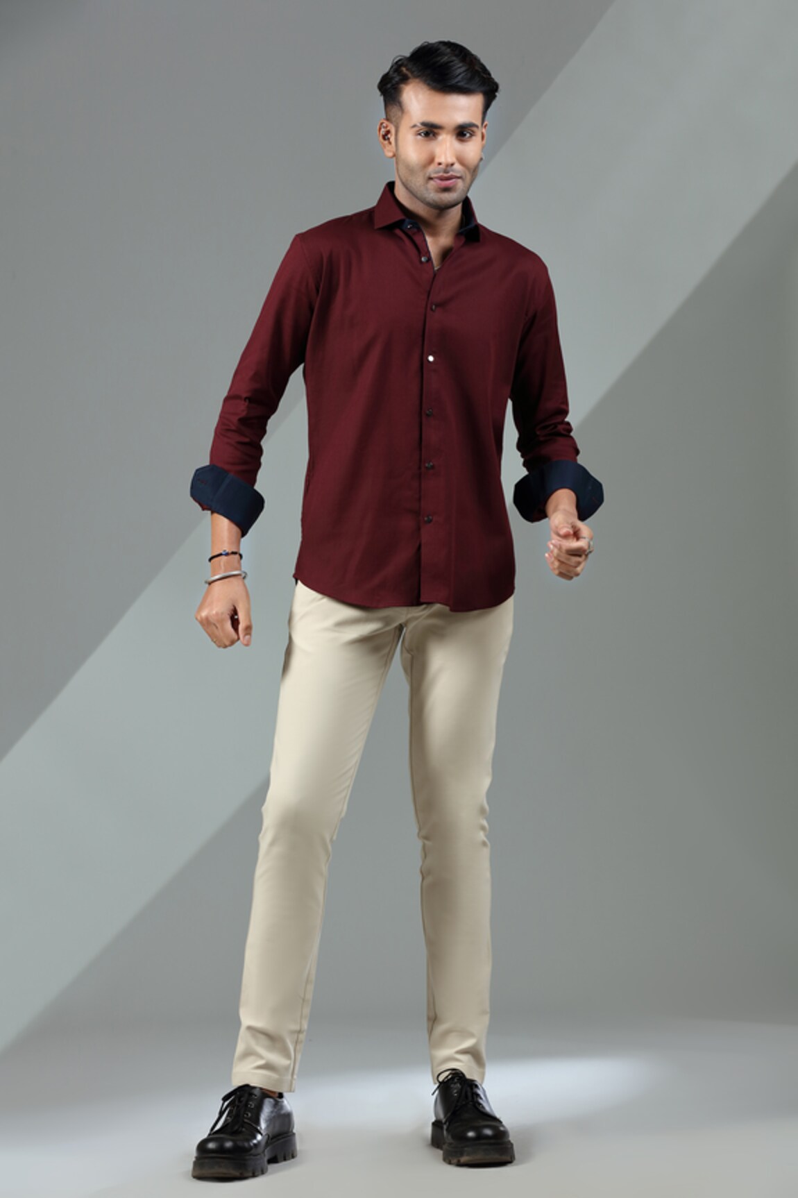 Albino By Nilesh Mitesh Plain Contrast Cuff Shirt