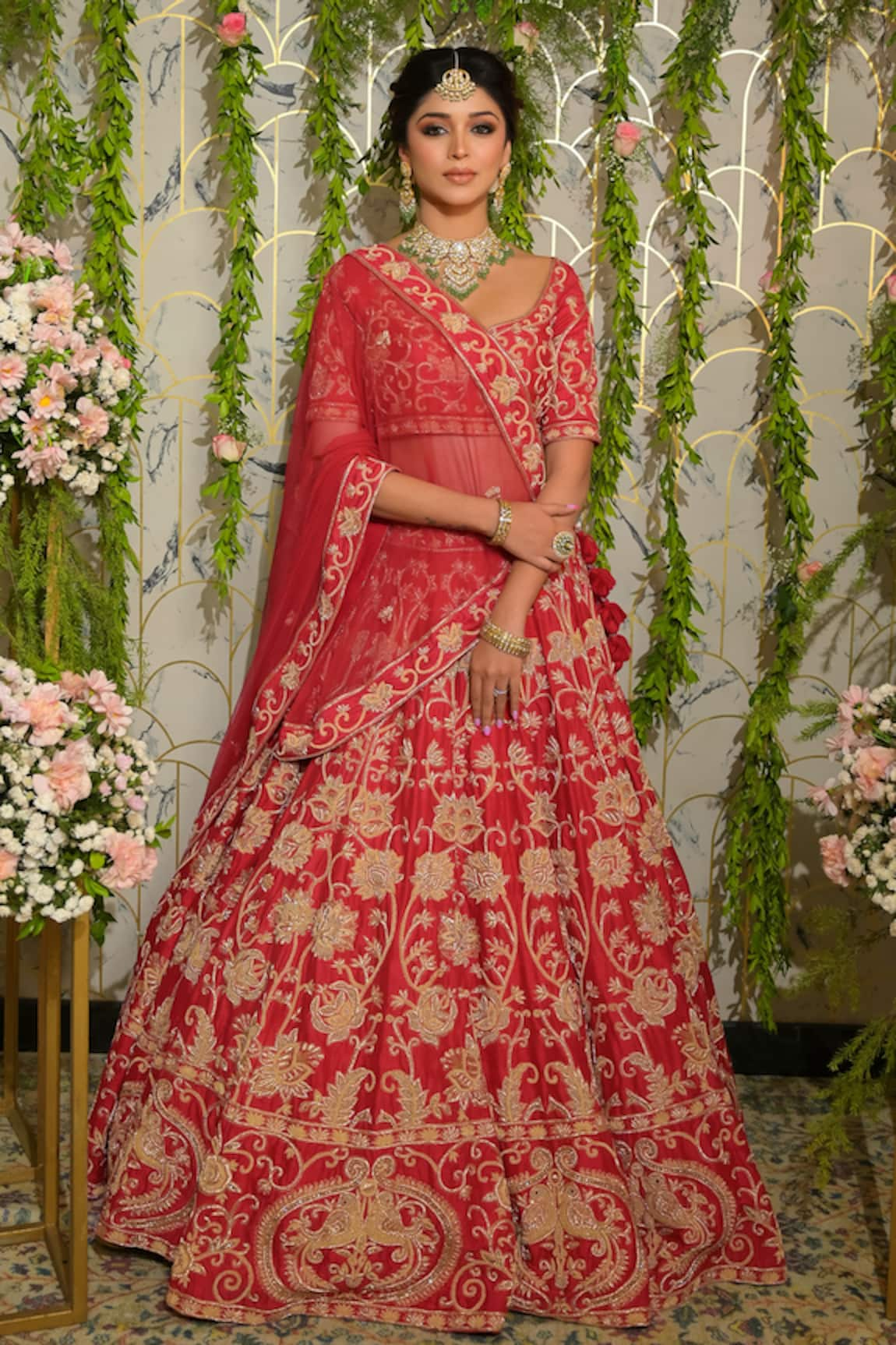 Sanjana Thakur Hand Embroidered Raw Silk Bridal Lehenga Set