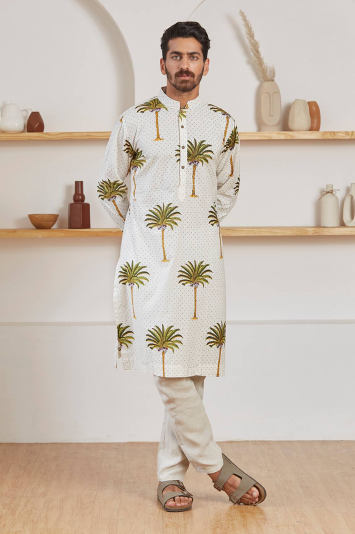 Label Kheerganga Palm & Polka Dots Print Woven Kurta