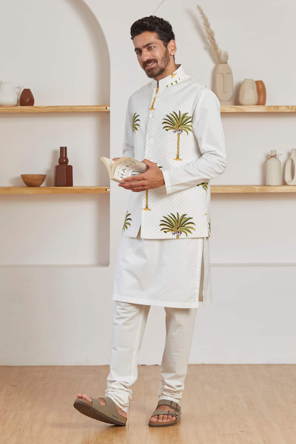 Label Kheerganga Palm & Polka Dots Print Woven Nehru Jacket