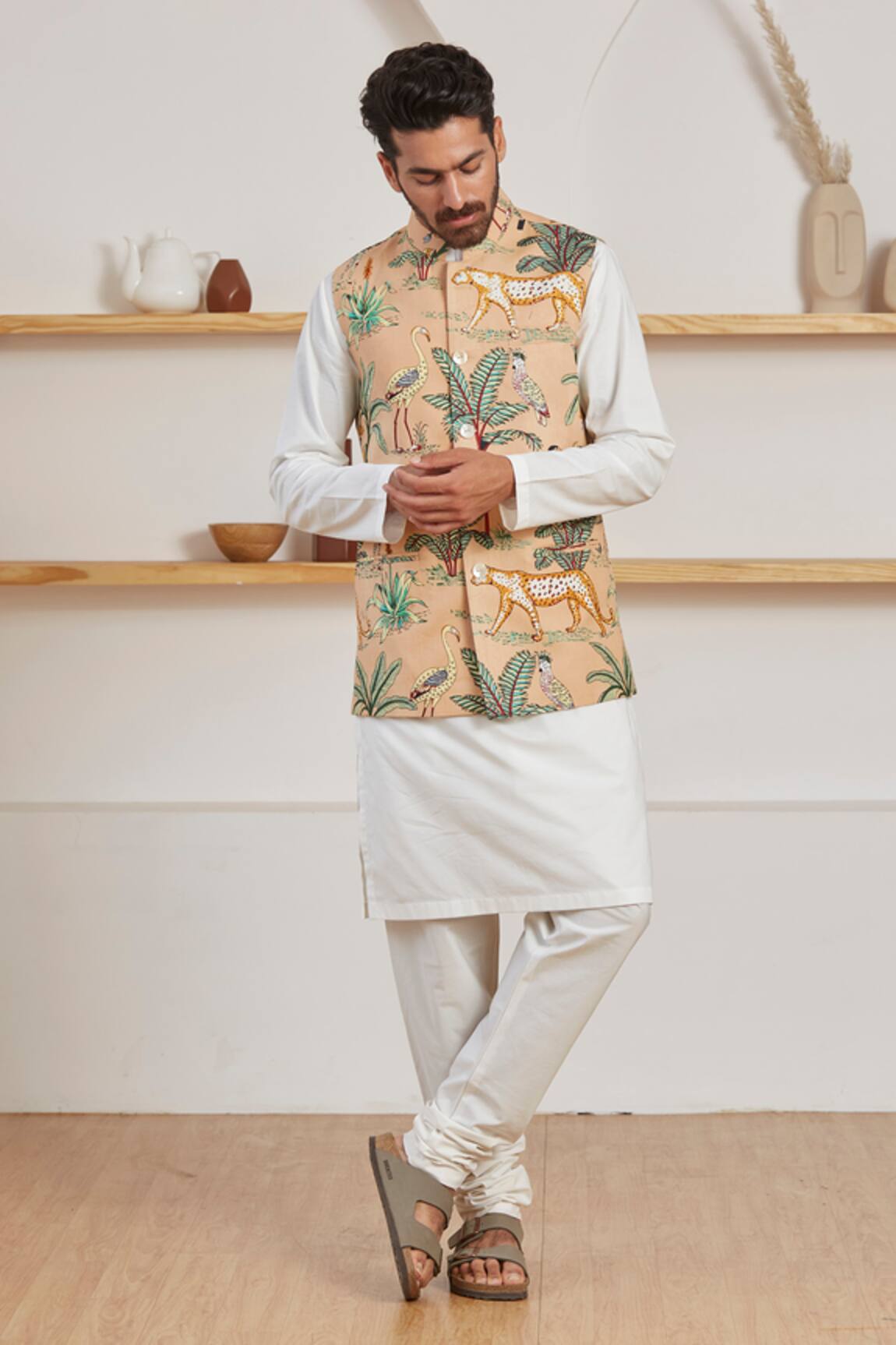 Label Kheerganga Van & Animal Print Woven Nehru Jacket