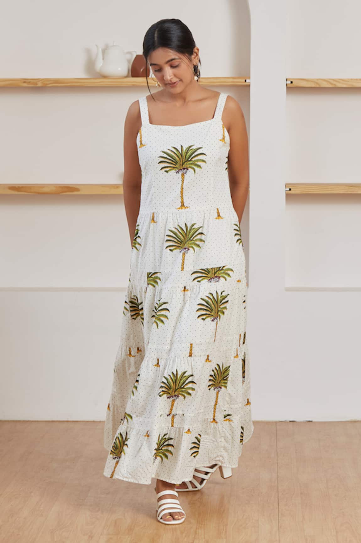 Label Kheerganga Palm & Polka Dots Print Woven Maxi Dress