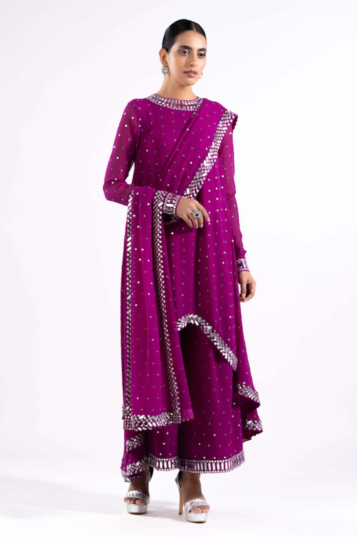 Vvani By Vani Vats Wine Chheeta Work Kurta Palazzo Set