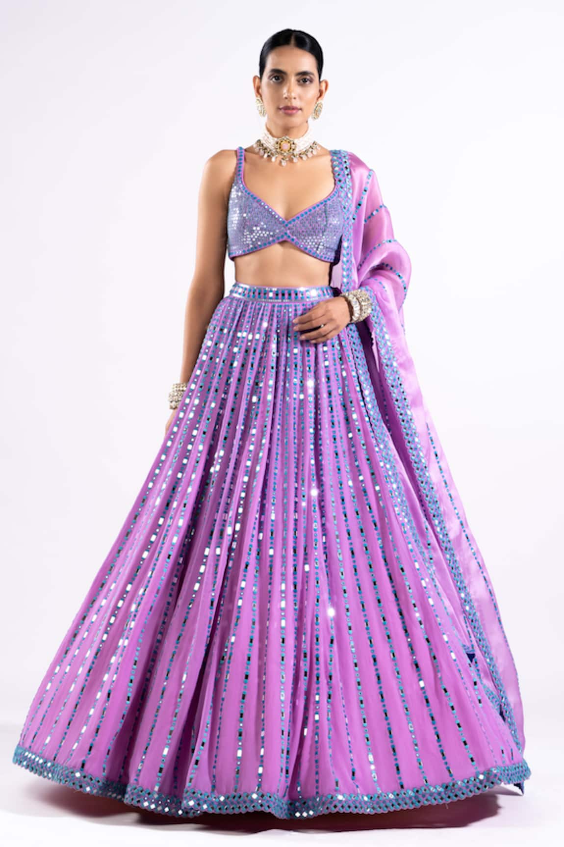 Vvani By Vani Vats Mirrored Embellished Purple Lehenga Set