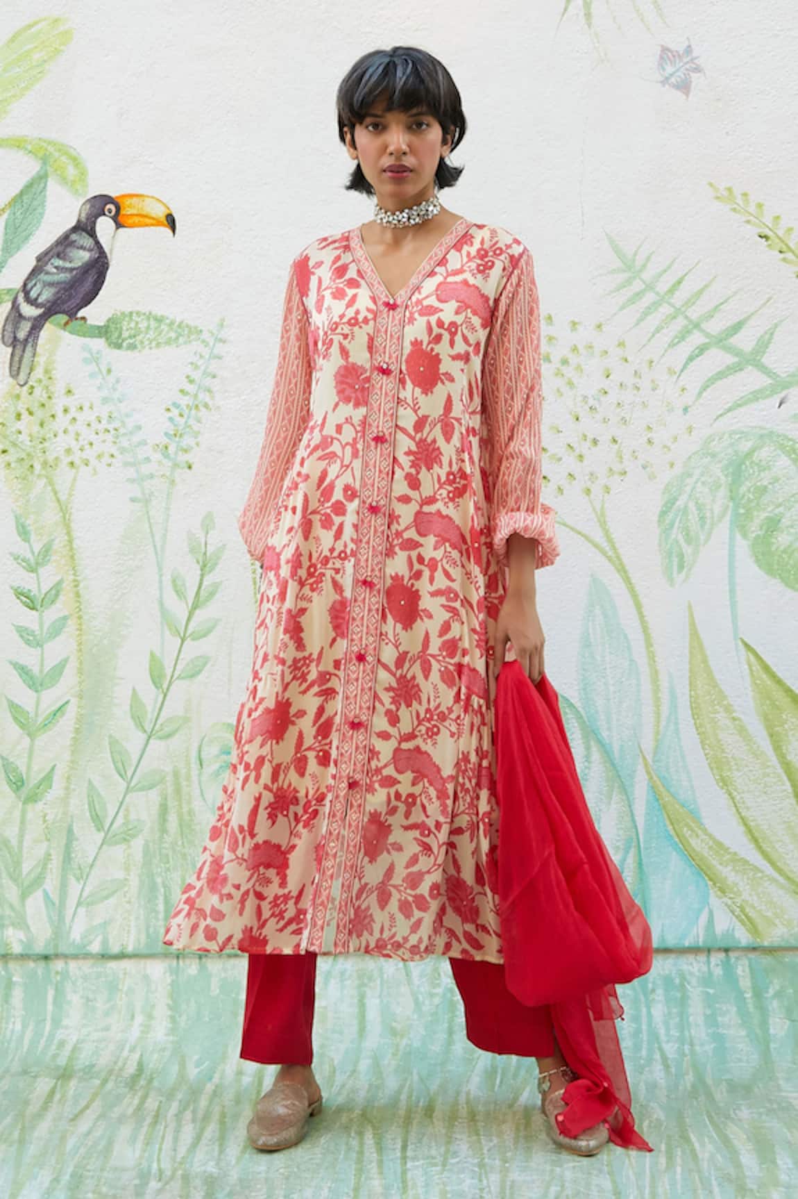 Basil Leaf Straight Floral Print Kurta Set