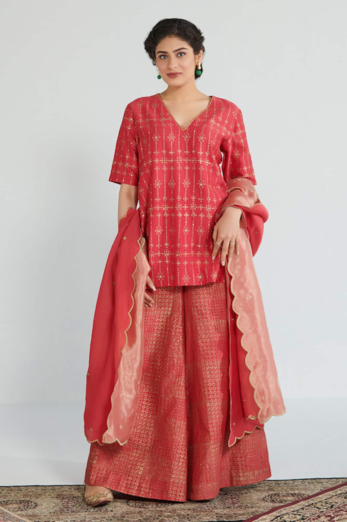 Neelu Sethi Handloom Chanderi Block Print Kurta Sharara Set