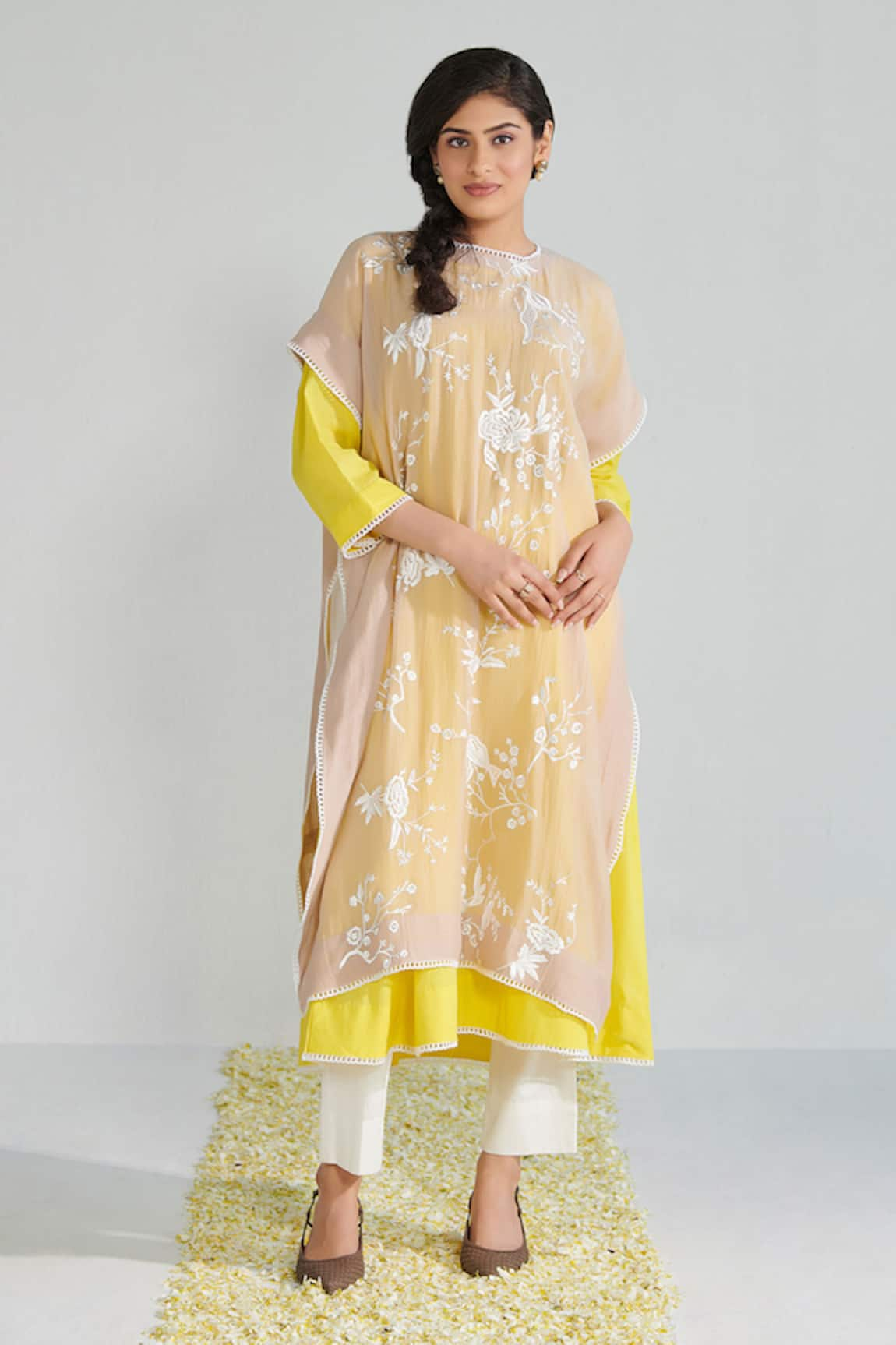 Neelu Sethi Parsi Embroidered Chanderi Cape Kurta Set