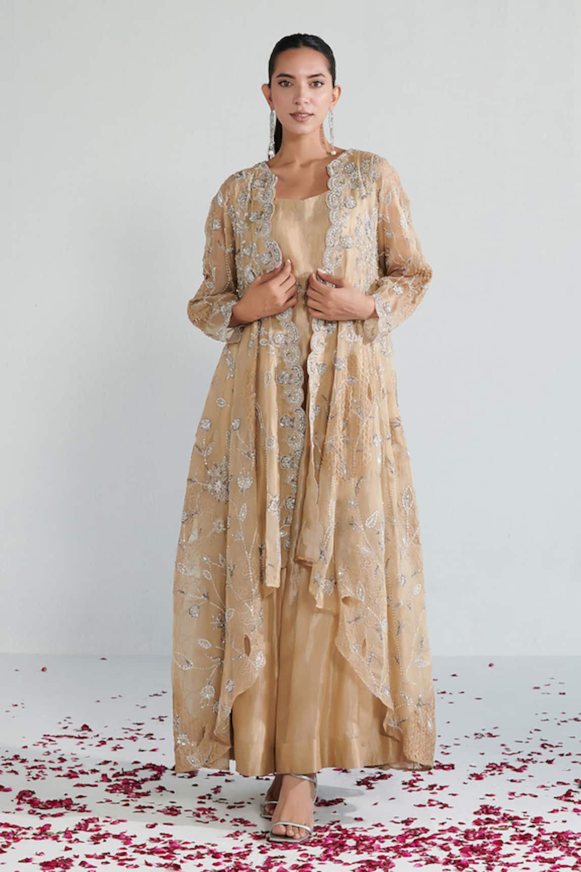 Neelu Sethi Floral Embroidered Jacket & Anarkali Set