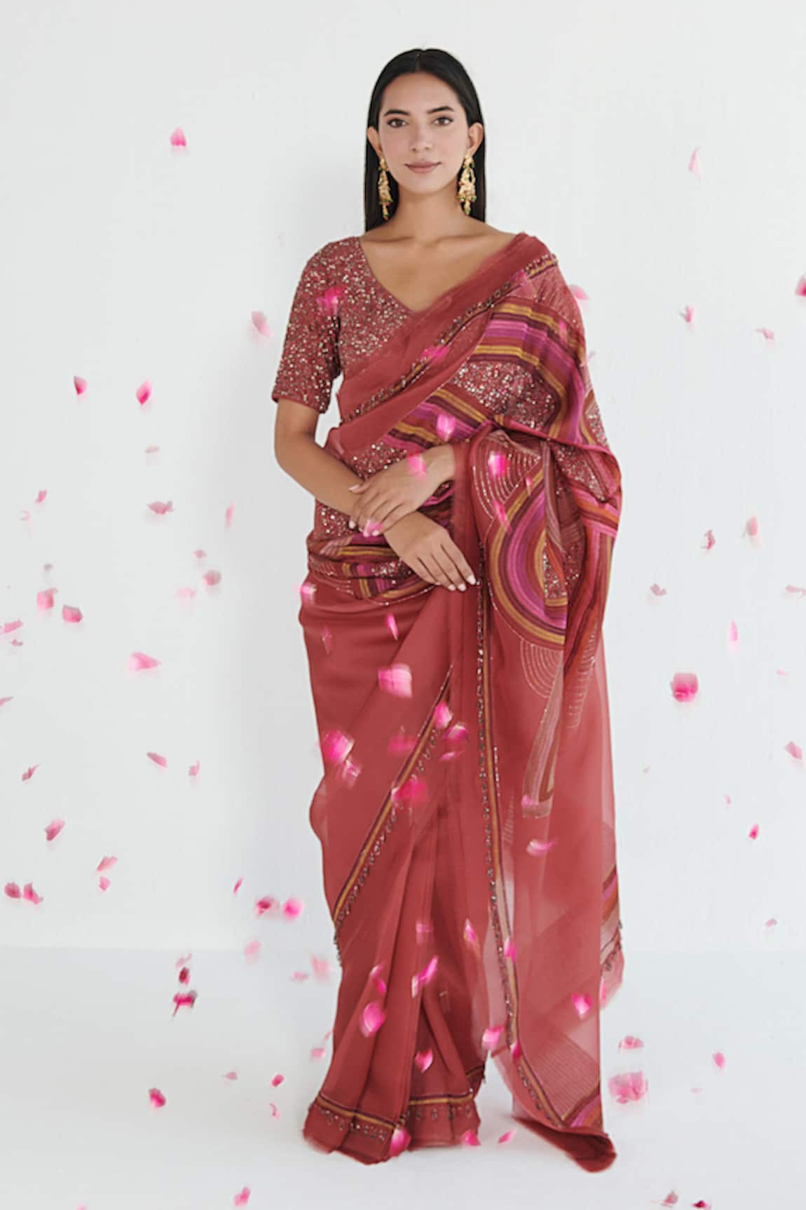 Neelu Sethi Sequin & Kanni Embroidered Saree With Blouse