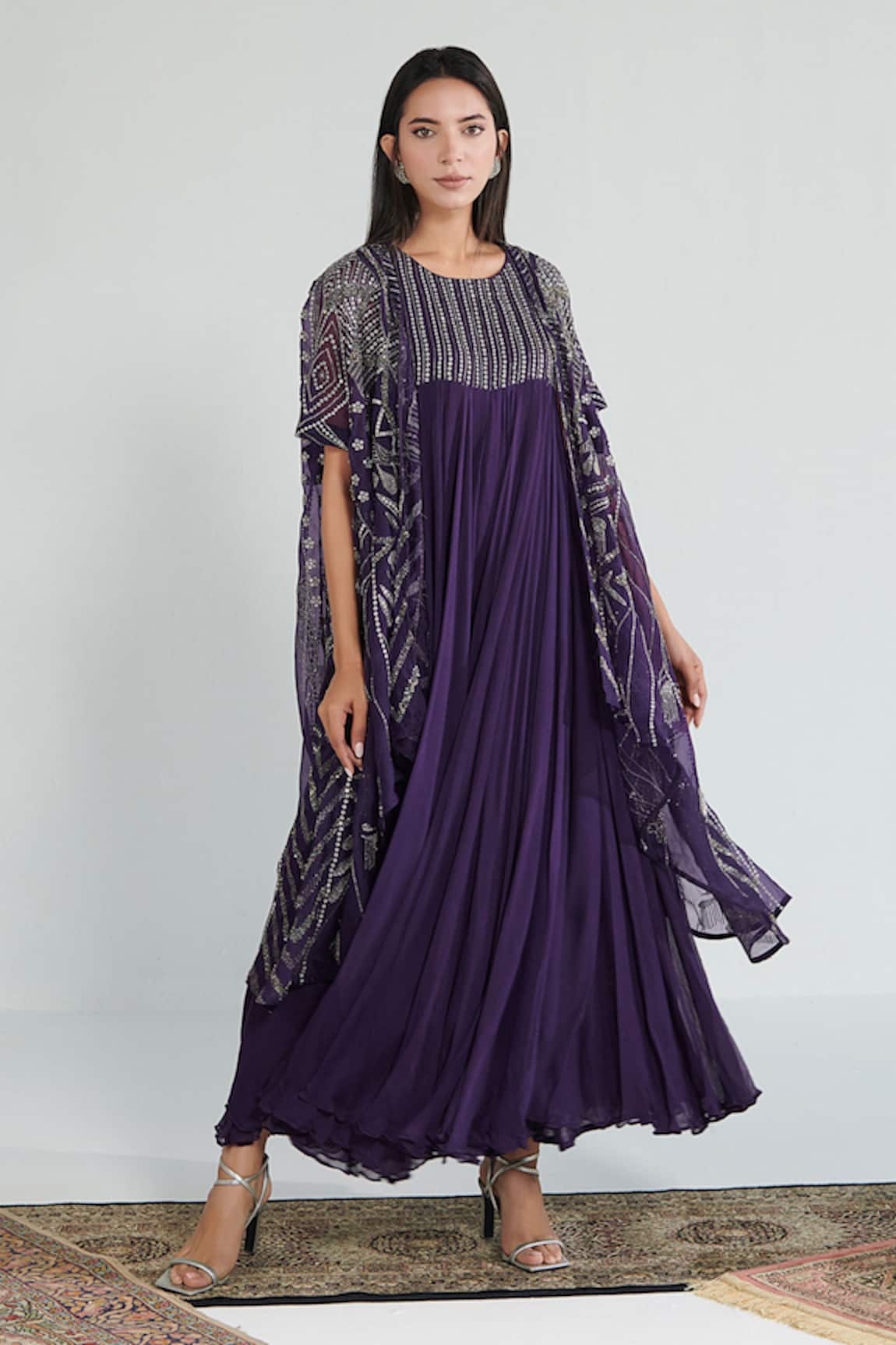 Neelu Sethi Hand Embroidered Cape & Dress Set