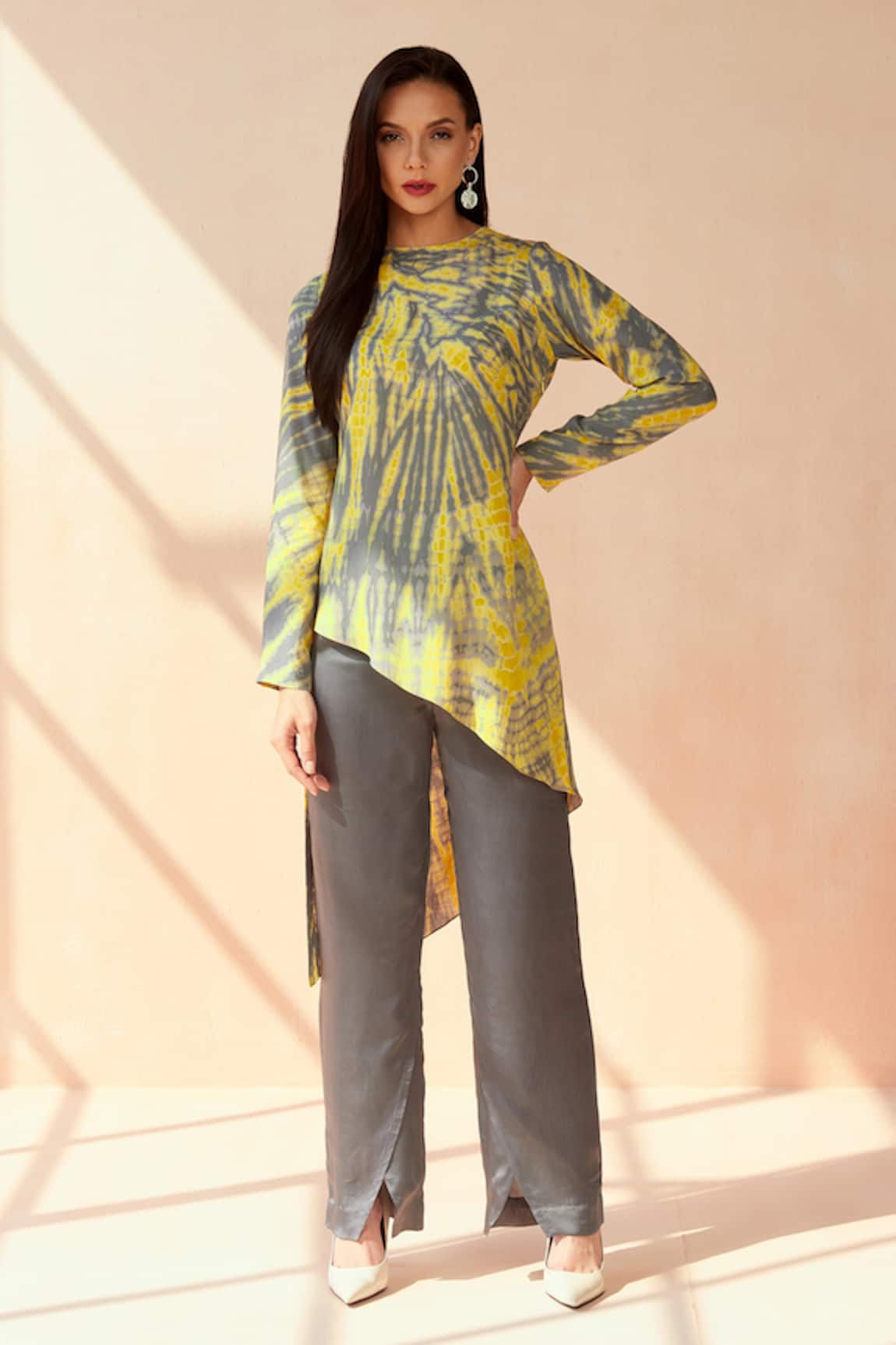 Seven Tie-Dye Pattern Asymmetric & Palazzo Set 