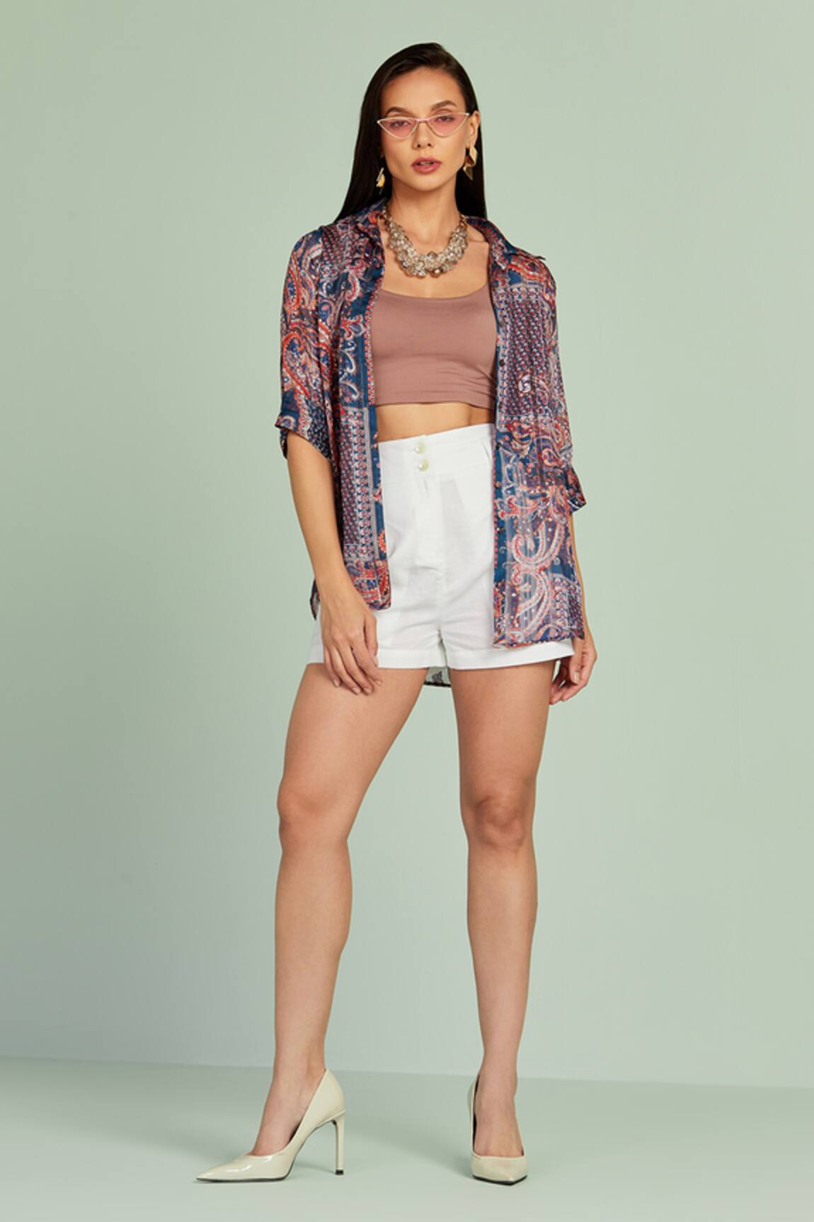 Seven Sheer Paisley & Floral Print Shirt