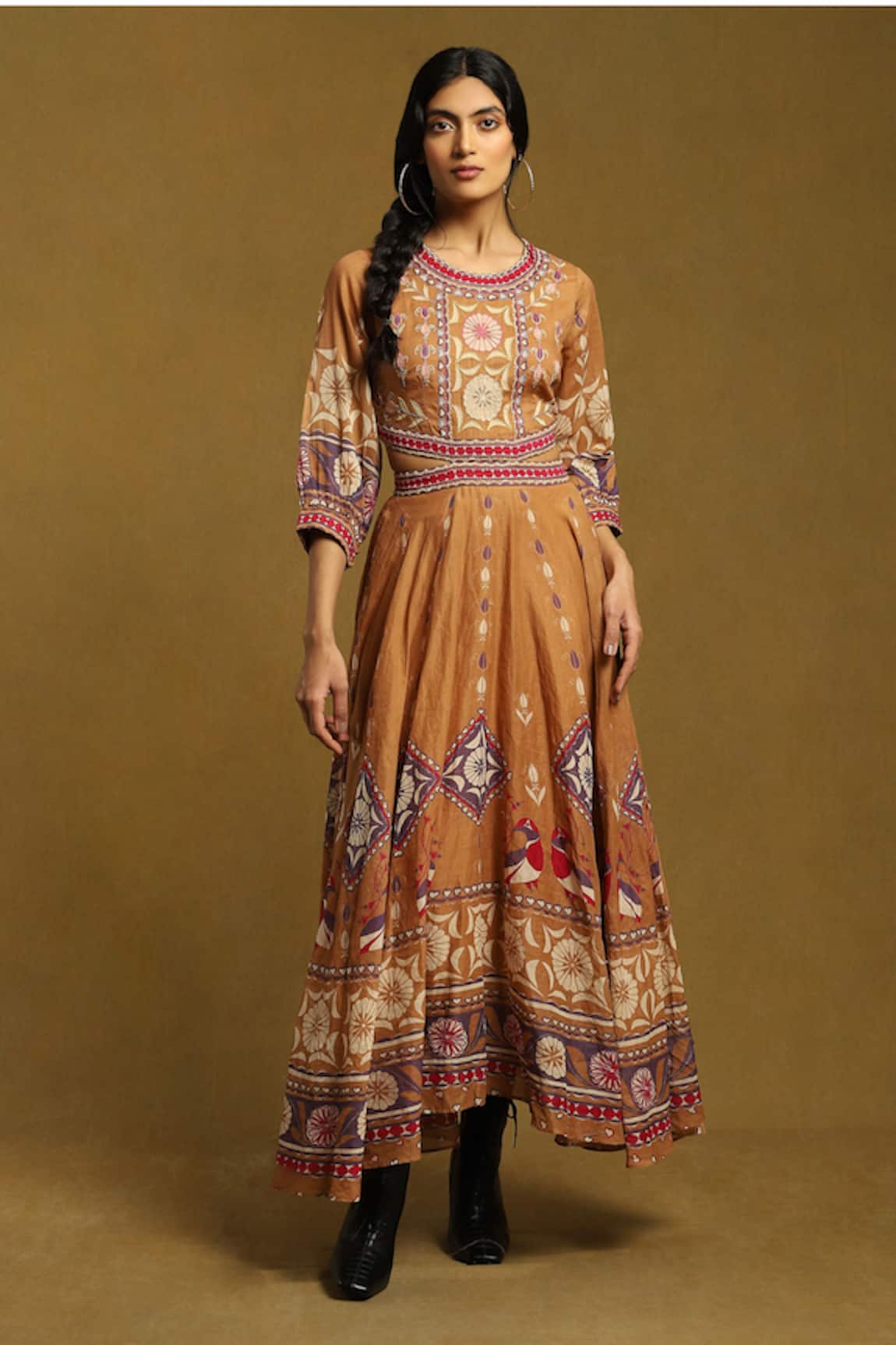 Ritu Kumar Printed & Embroidered Cutout Dress