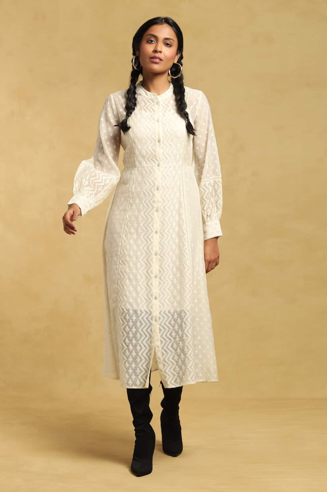 Ritu Kumar Geometric Pattern Cuff Sleeve Dress