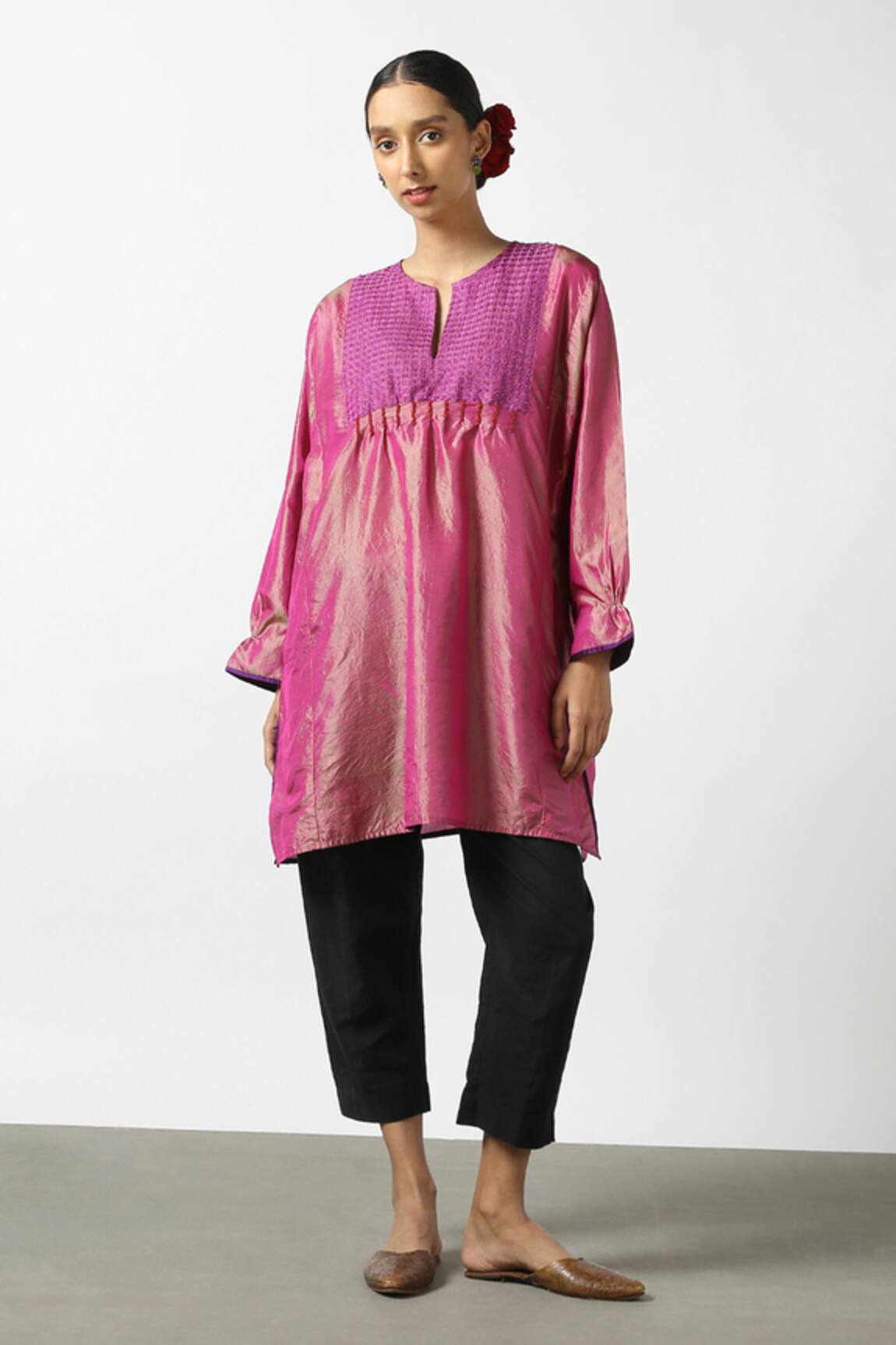 Latha Puttanna Silk Embroidered Yoke Phiran Tunic