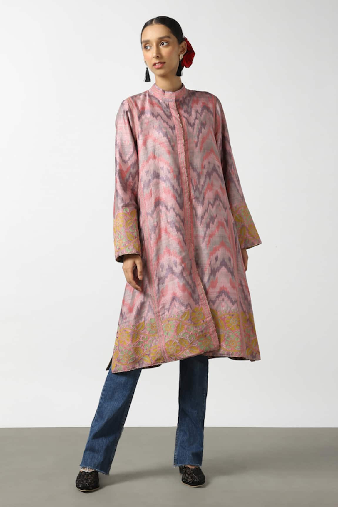 LATHA PUTTANNA Handwoven Silk Ikat Pattern Coat 
