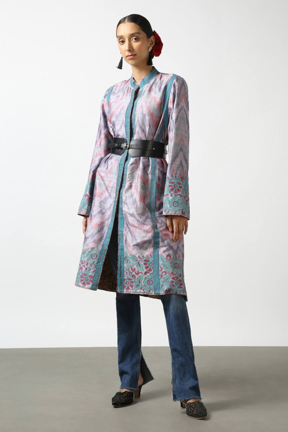 LATHA PUTTANNA Ikat Pattern Handwoven Silk Coat 