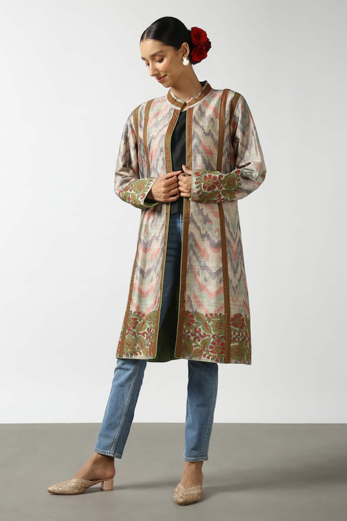 Latha Puttanna Ikat Embroidered Coat