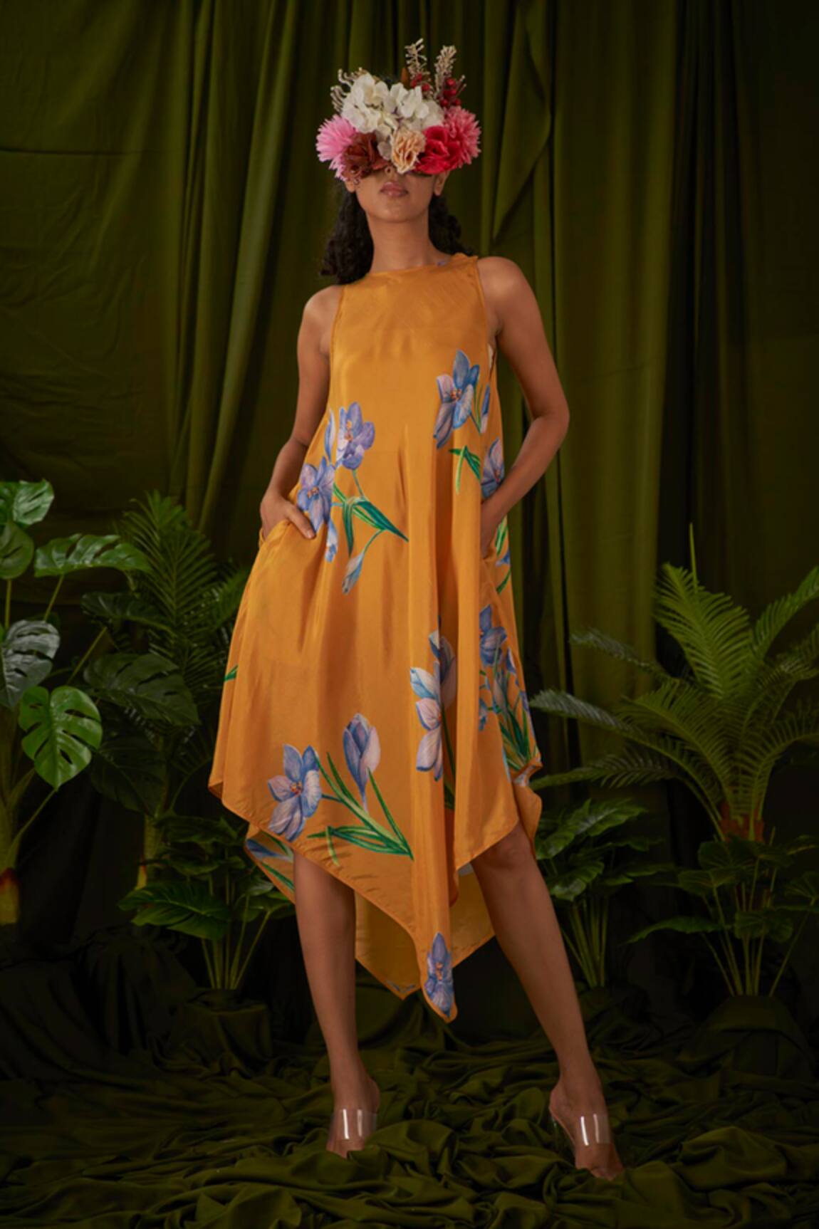 Pooja Bagaria Wild Saffron Print Handkerchief Dress