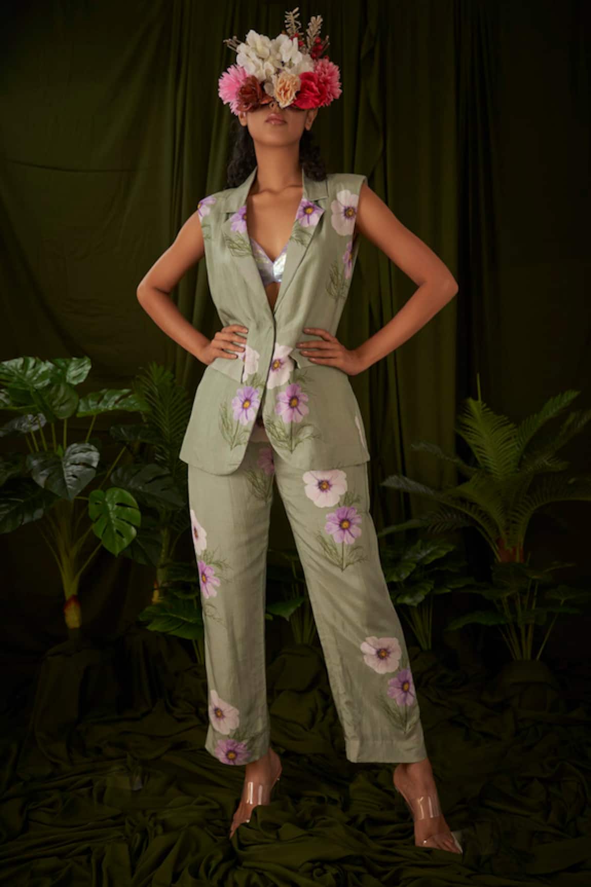 Pooja Bagaria Wild Flower Print Jacket With Pant