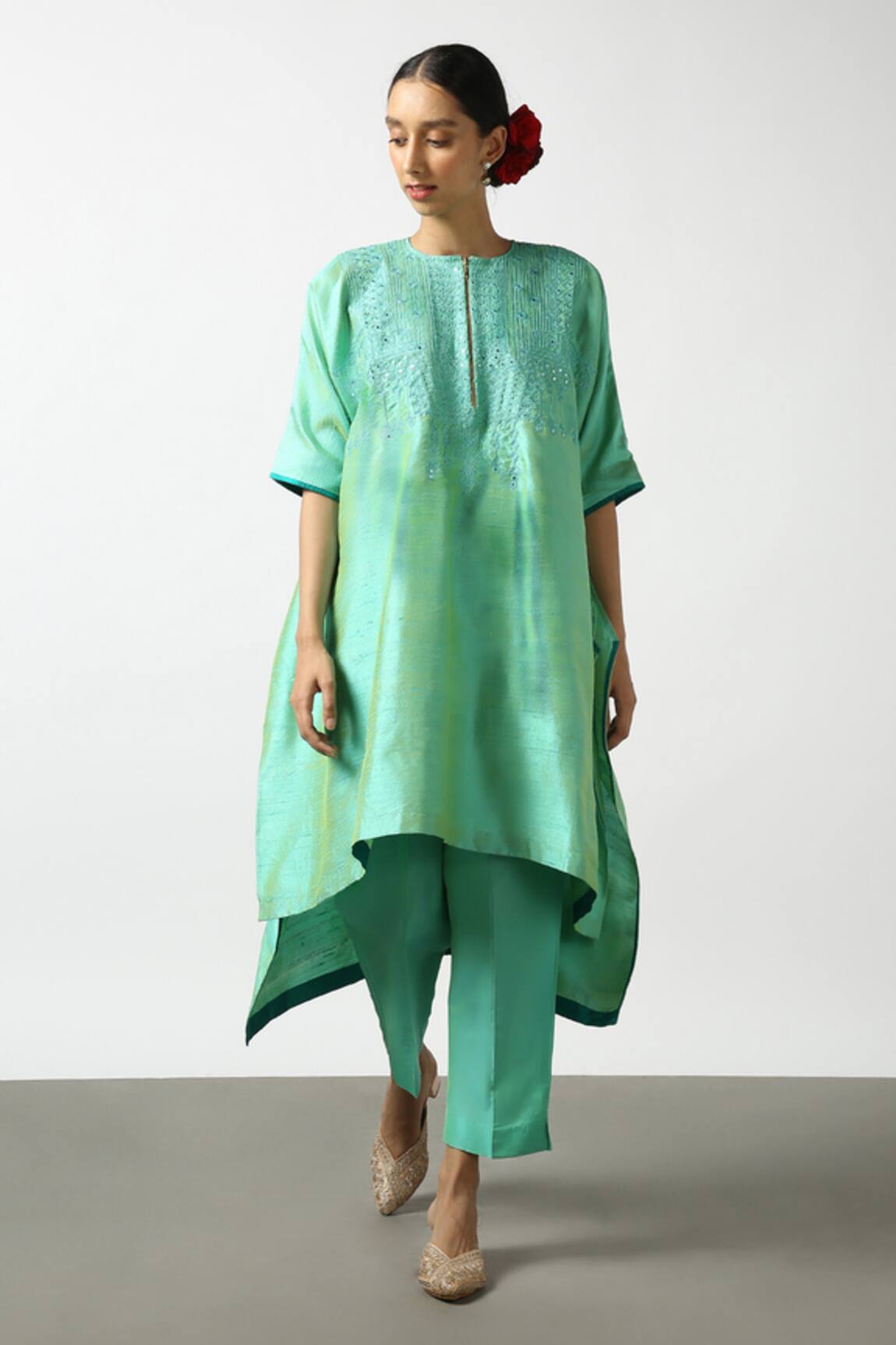 Latha Puttanna Mirror Embroidered Asymmetric Kurta & Pant Set