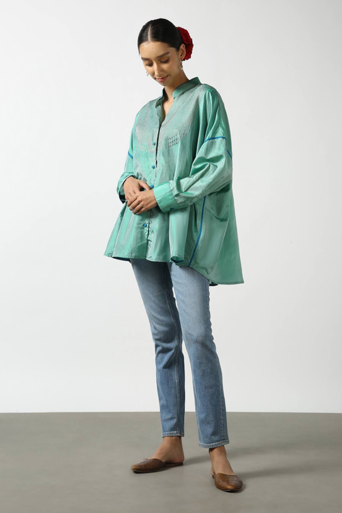 Latha Puttanna Dual Toned Silk Flared Phiran Top