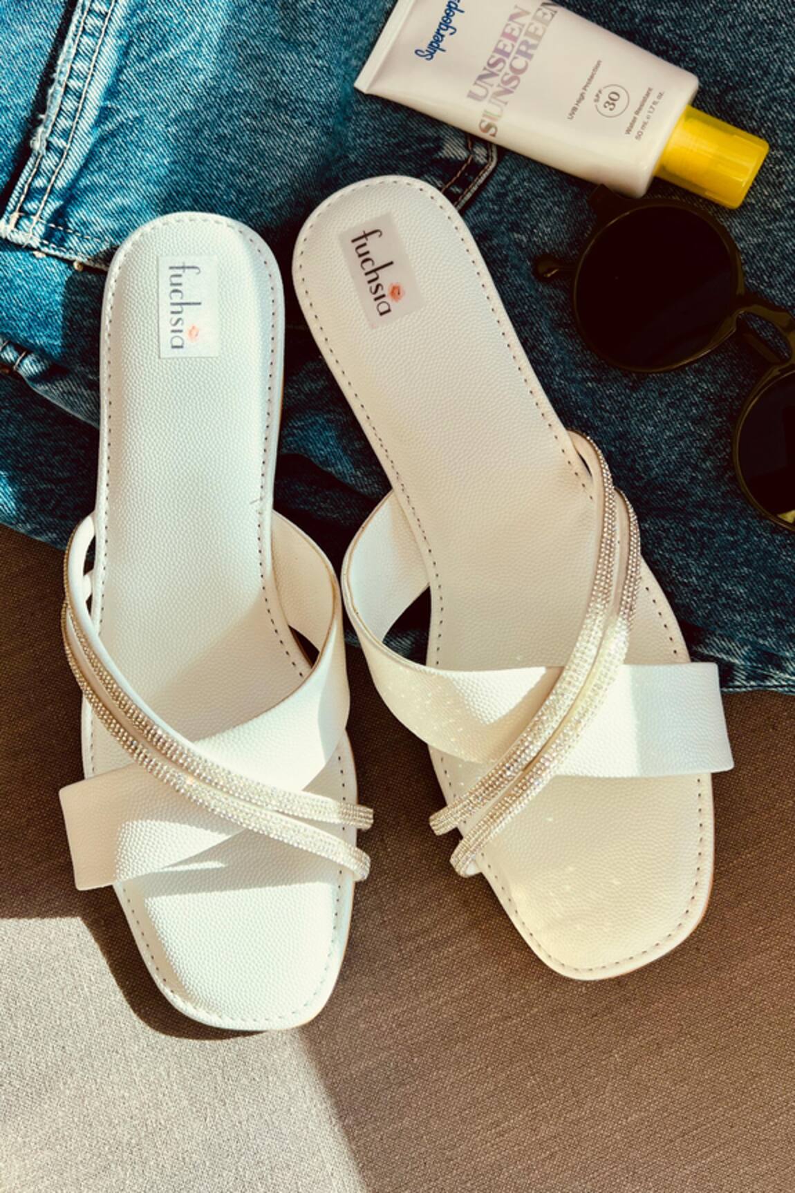 Fuchsia by aashaka mehta Summer Crystal Embroidered Sliders