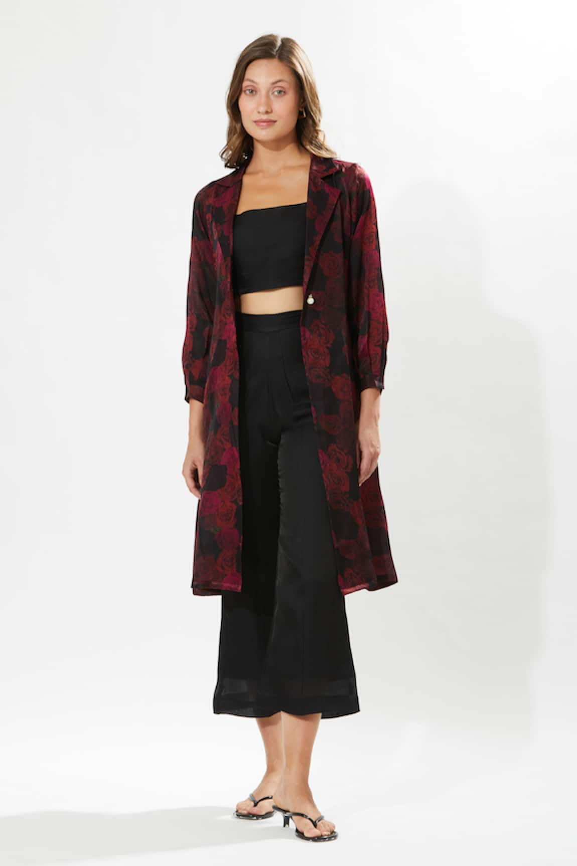 Meadow Rosa Print Duster Coat Pant Set