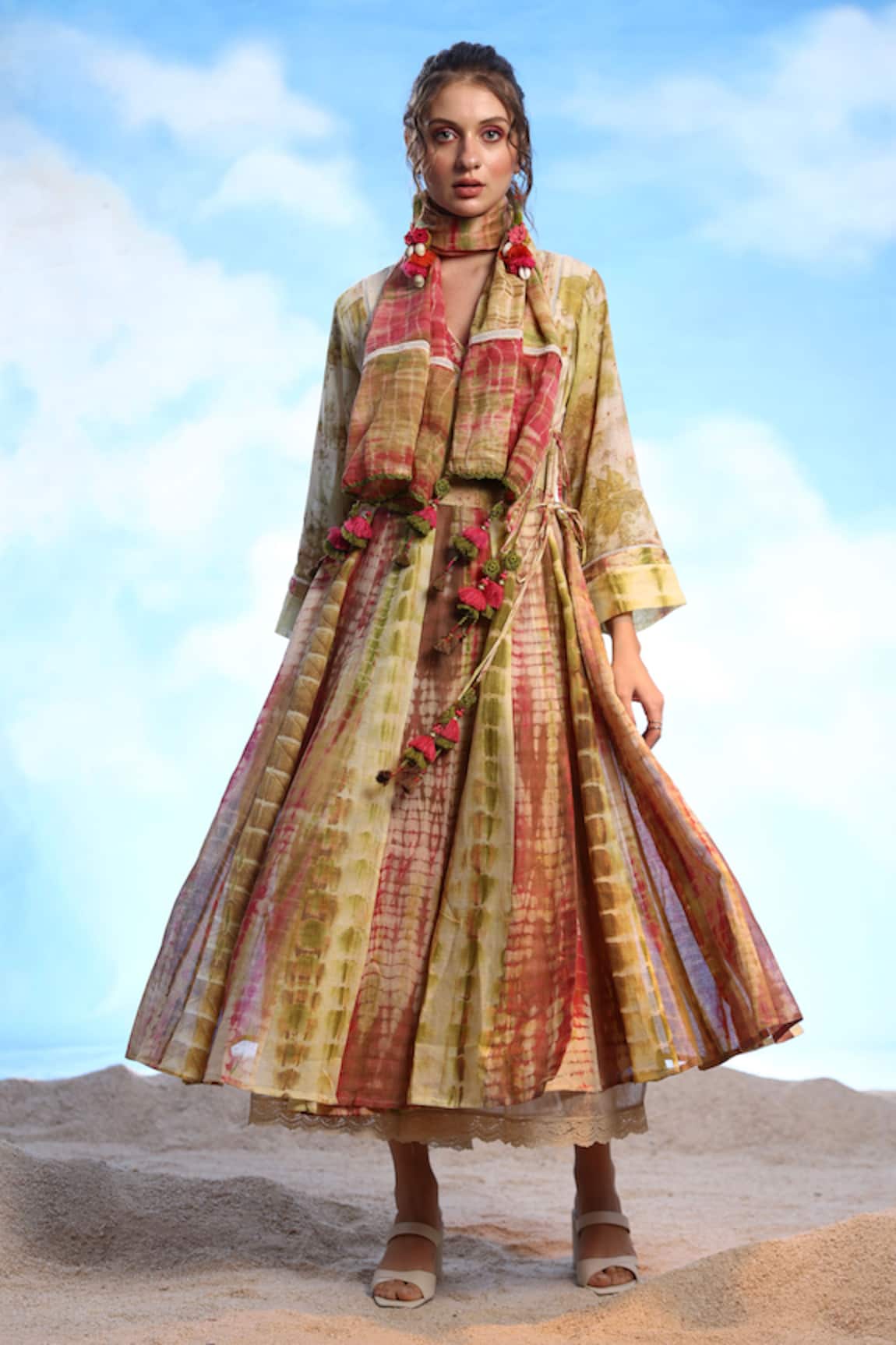 CAPISVIRLEO Ilona Tie-Dye Print Angrakha Tunic Set 