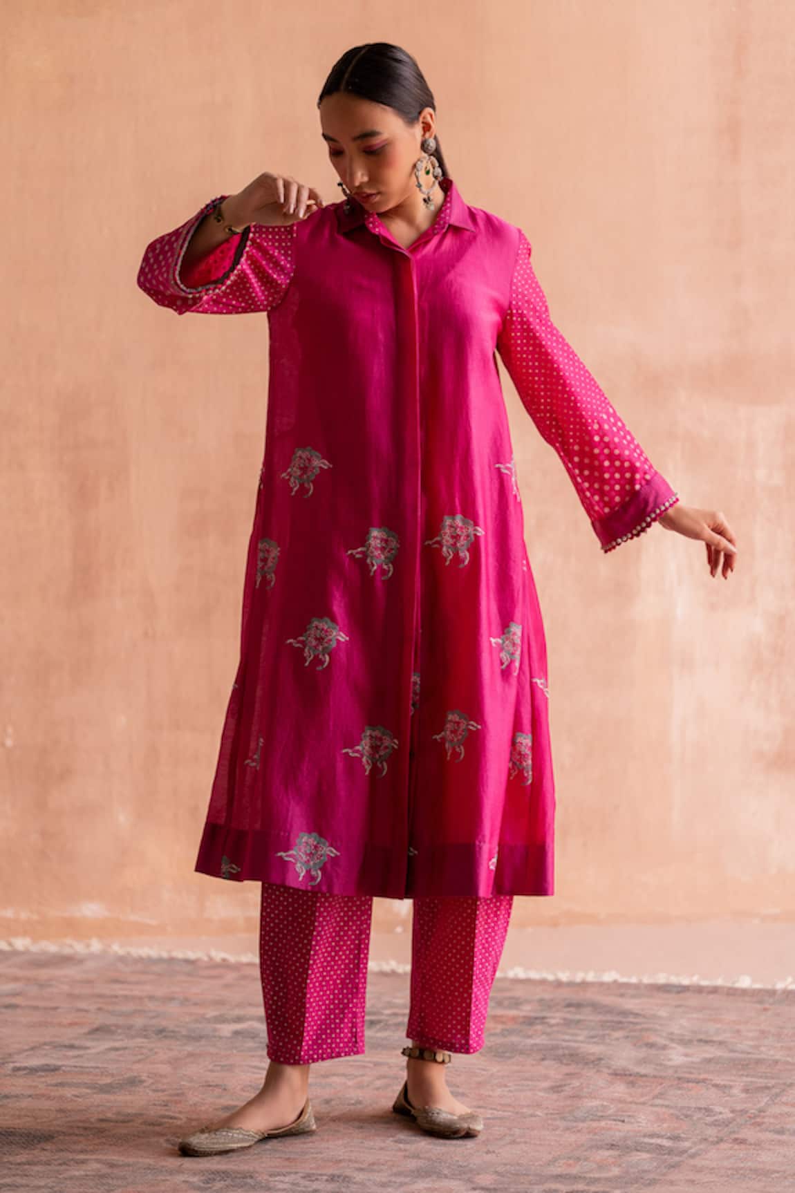 Swatti Kapoor Saket Chanderi Sleeve Hand Block Printed Kurta