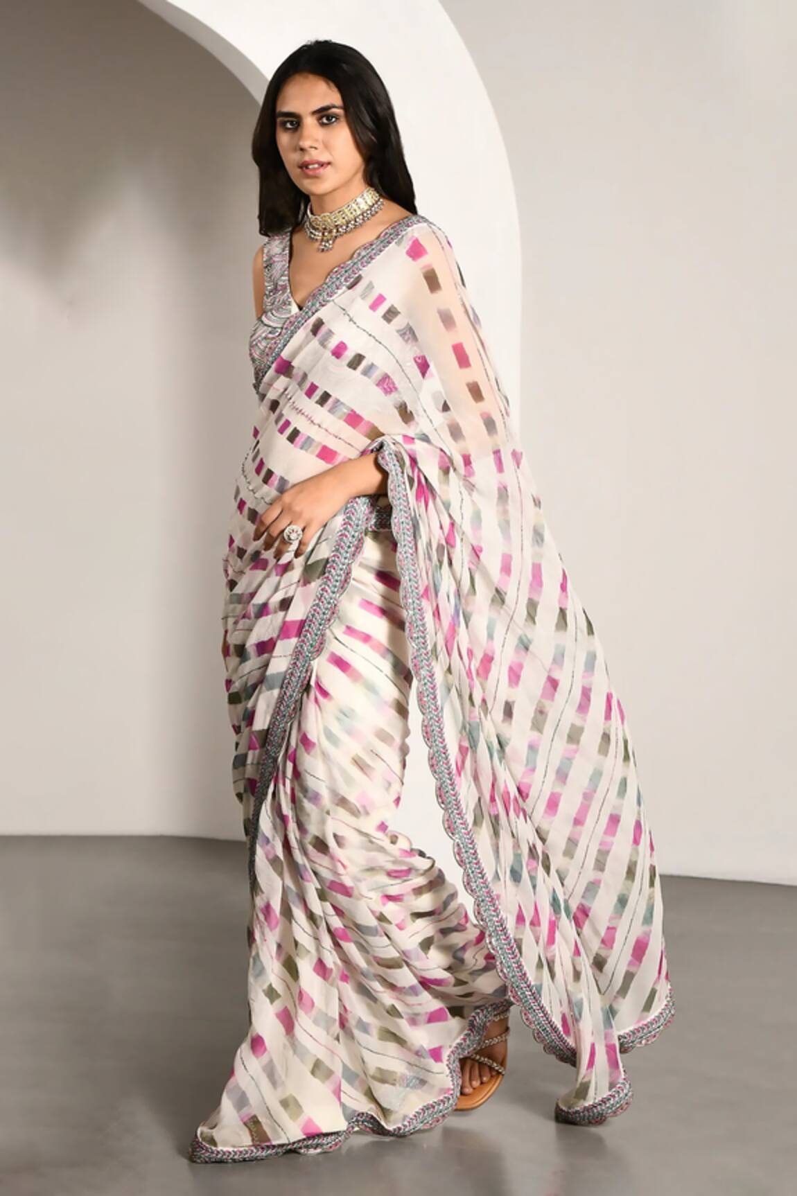 k-anshika Printed Pre-Draped Saree With Blouse