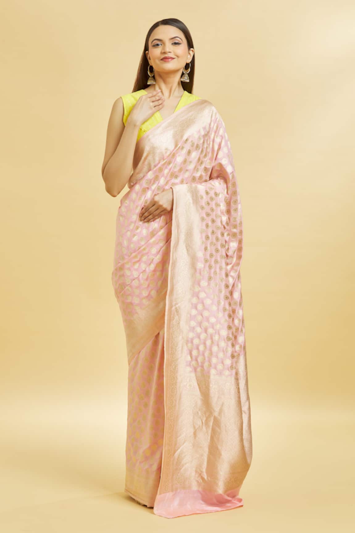 Mint N Oranges Banarasi Silk Woven Saree With Blouse Piece