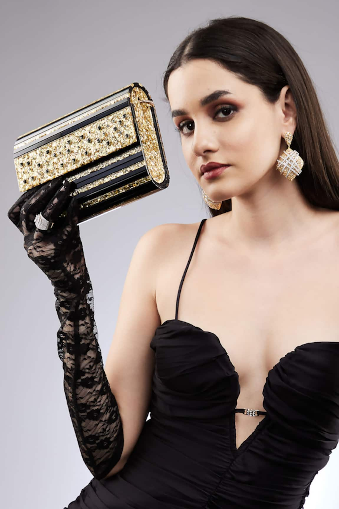 House of Bio Marie Gold Rectangle Shaped Clutch