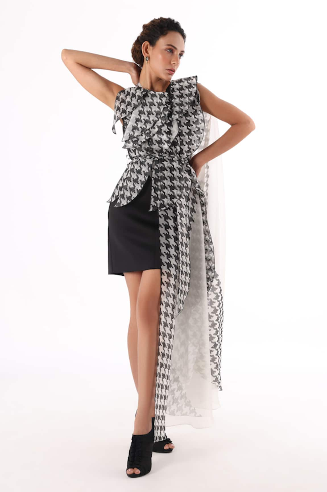 Richa Khemka Marea Houndstooth Print Overlay & Dress Set