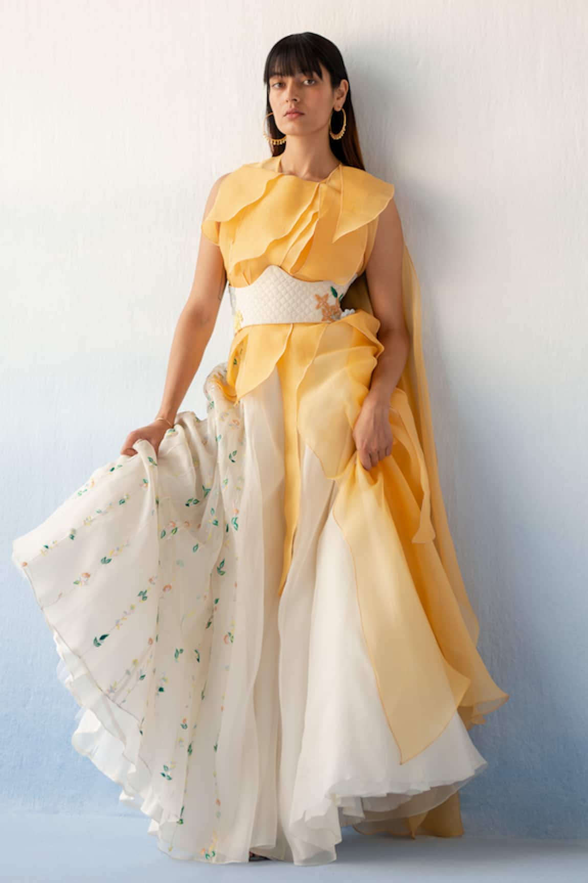 Richa Khemka Sole Asymmetric Overlay Embroidered Skirt Set