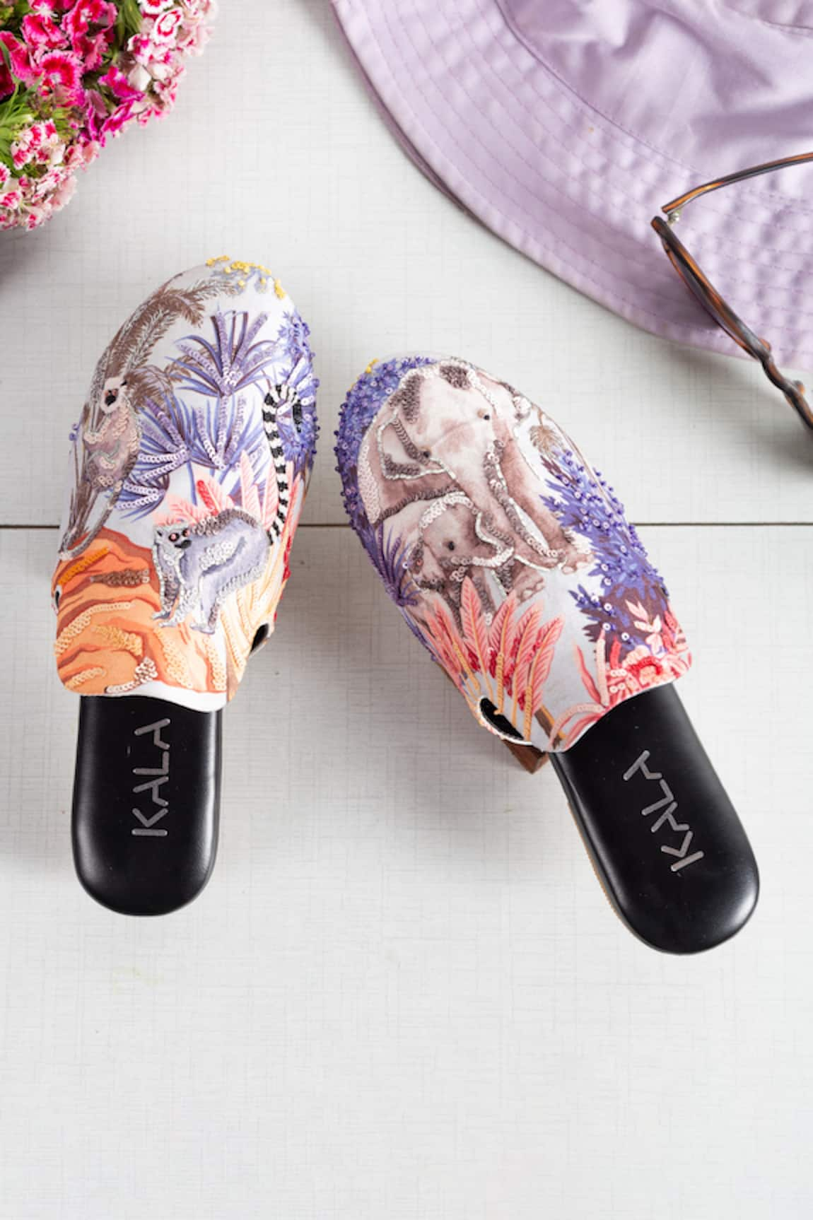 Kala Elephant Whisperer Printed & Embroidered Mules