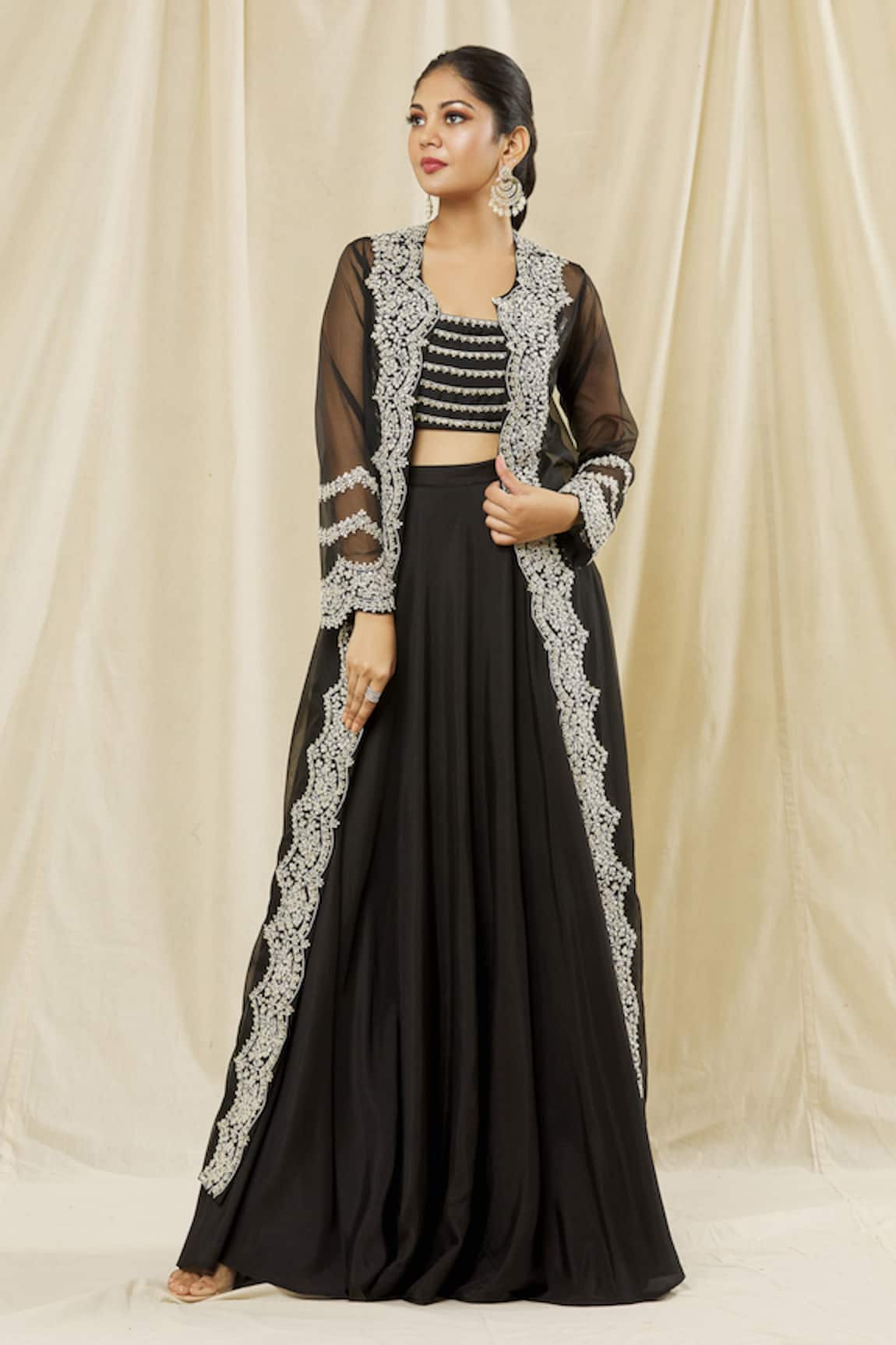 Vasavi Shah Sequin Embroidered Jacket & Skirt Set