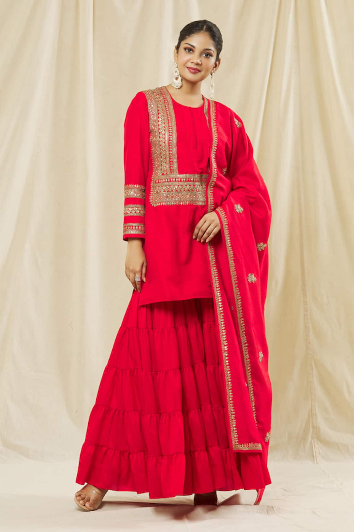 Vasavi Shah Dori Embroidered Short Kurta Sharara Set