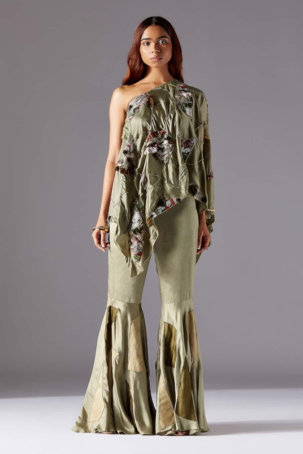 A Humming Way Topiary One-Shoulder Cape & Mesa Sharara Set