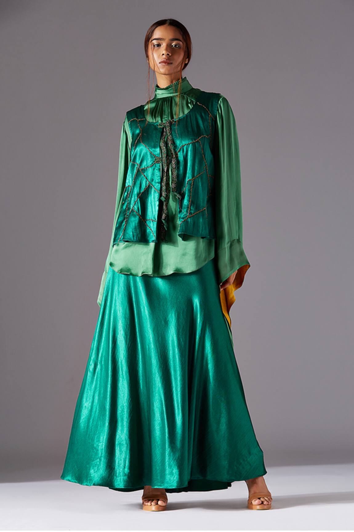 A Humming Way Topographic Hand Embroidered Jacket Skirt Set 