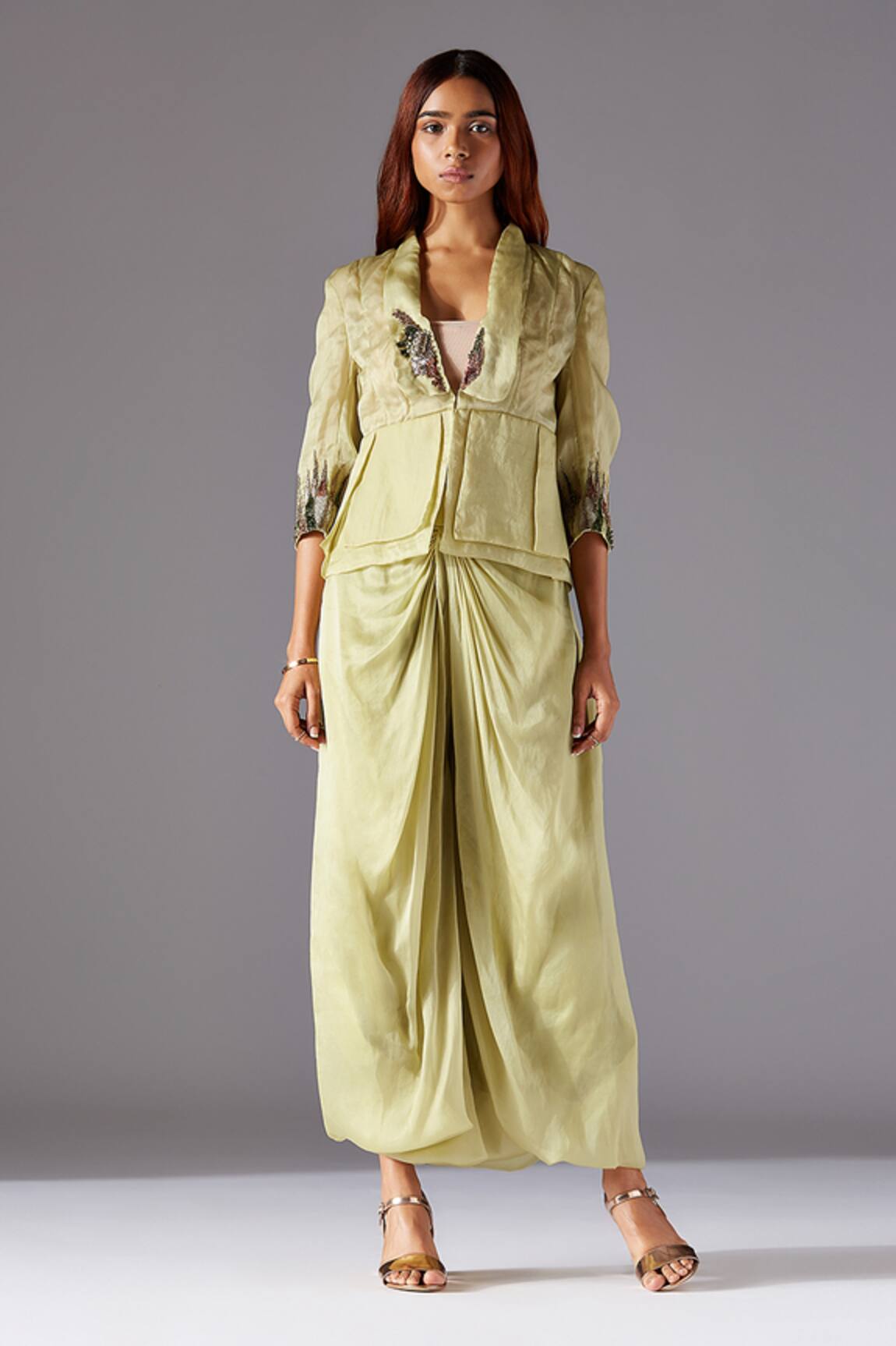 A Humming Way Crest Victorian Embroidered Jacket & Harem Pant Set