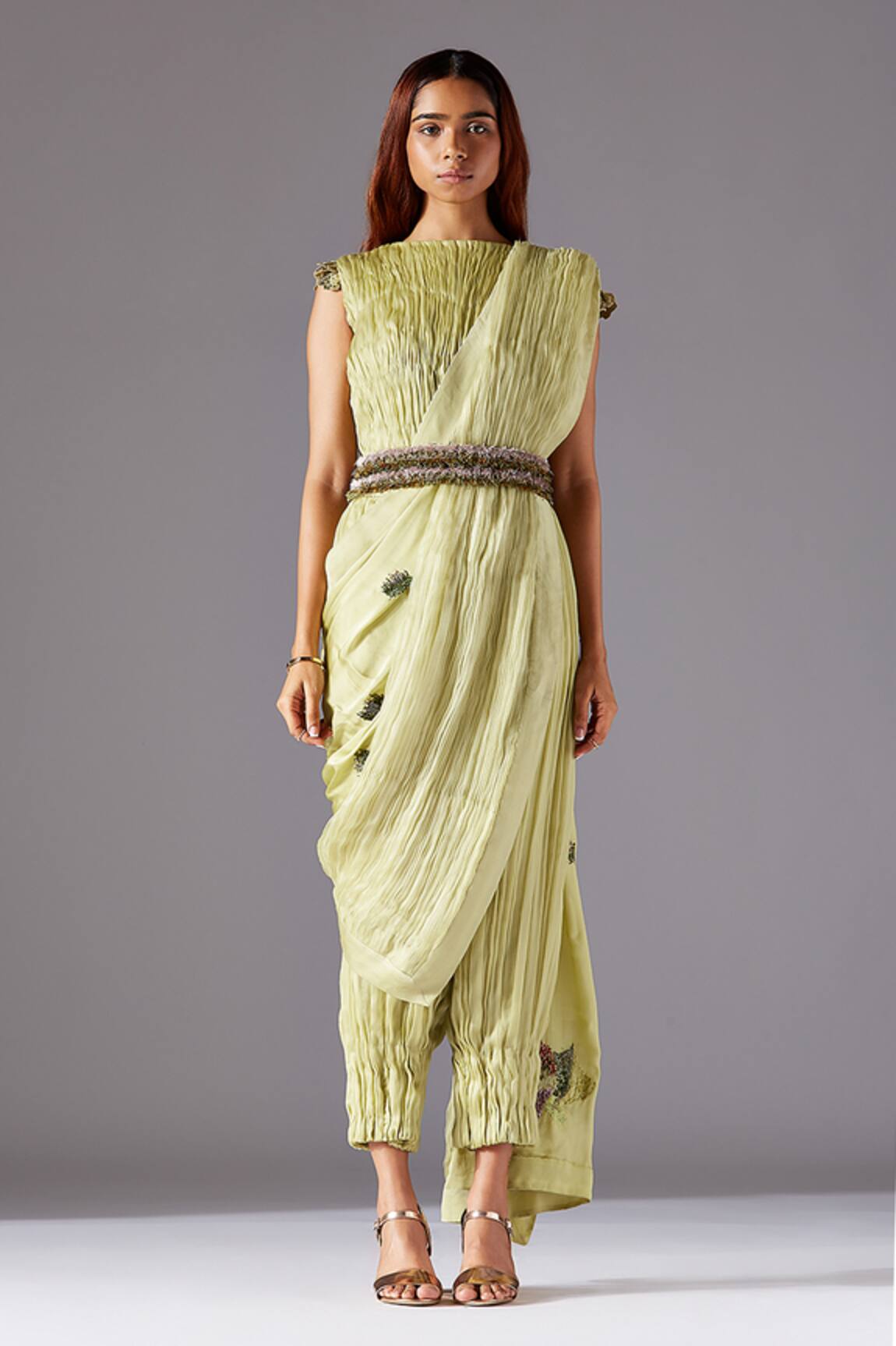 A Humming Way Machair Ruched Pant Set With Belt