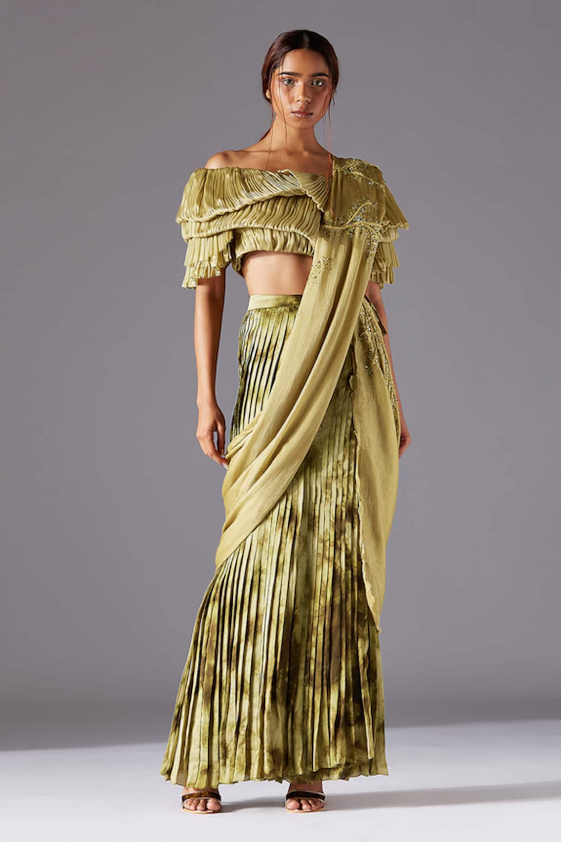 A Humming Way Gill Fungi Blouse & Marsh-Scapes Skirt Saree Set 