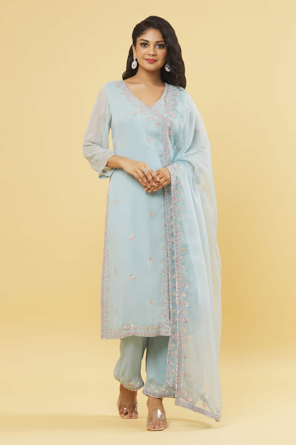 Kanj by Priyanka A Sakhuja Resham & Gota Embroidered Kurta Set