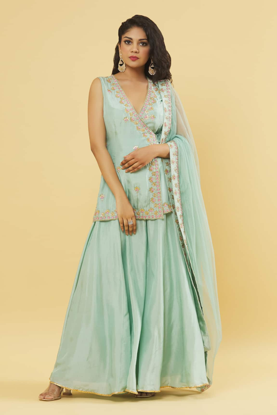 Kanj by Priyanka A Sakhuja Floral Embroidered Kurta Sharara Set