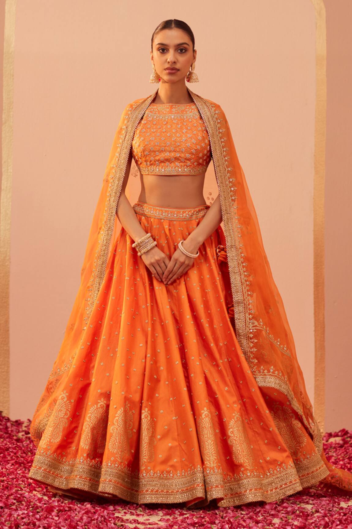 Sheetal Batra Tanisha Floral Placement Embroidered Bridal Lehenga Set 